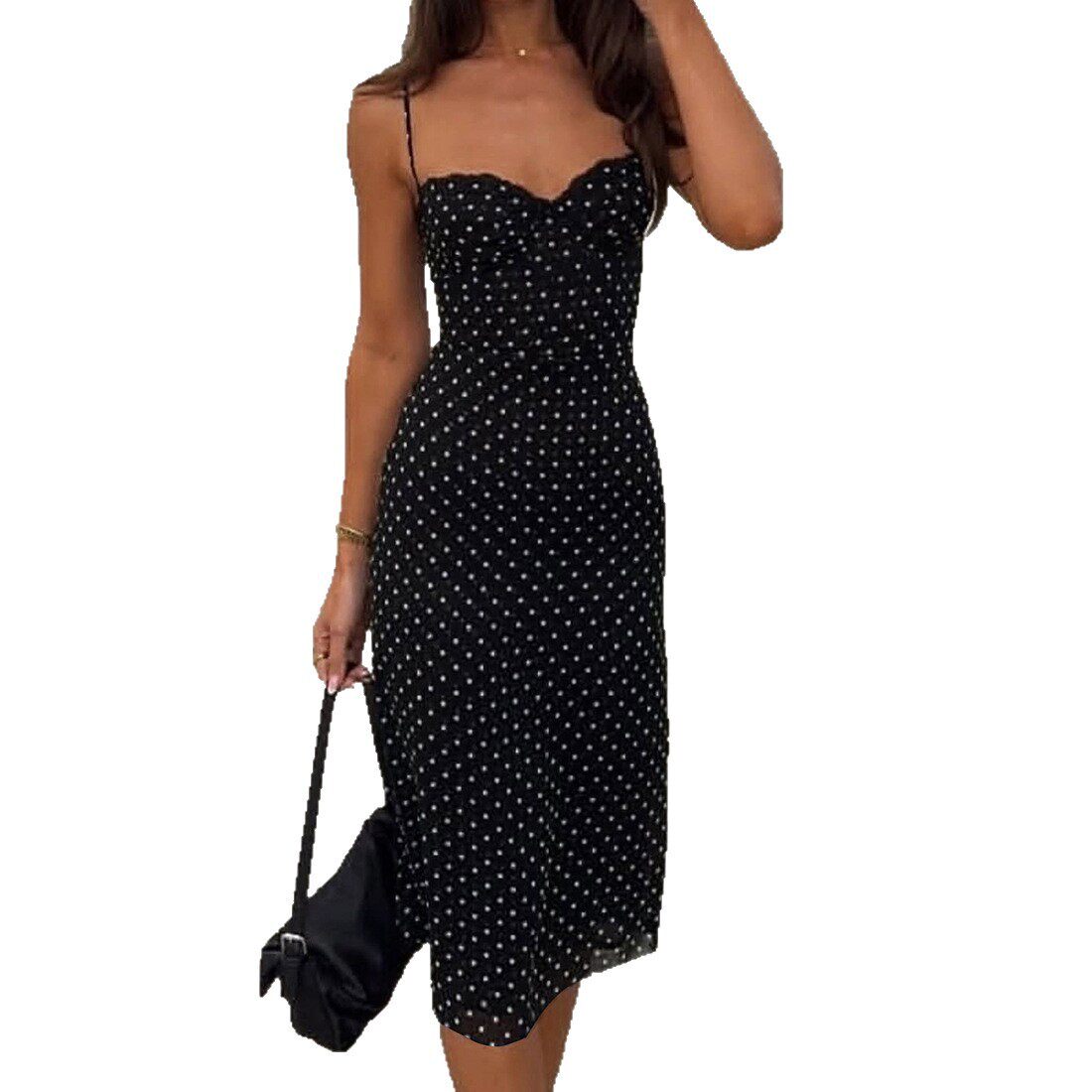 Spring Womens Dress Sexy Low Cut Lace Trimmed Polka Dot Print Elegant Evening Wear Wholesale Available