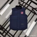 Navy blue vest with red label