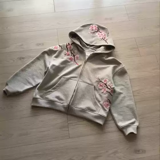 European and American Cross-Border Harajuku Retro Cherry Blossom Embroidery Personalized Street American Trendy Hooded Pullover Sweatshirt Fashion Hoodie