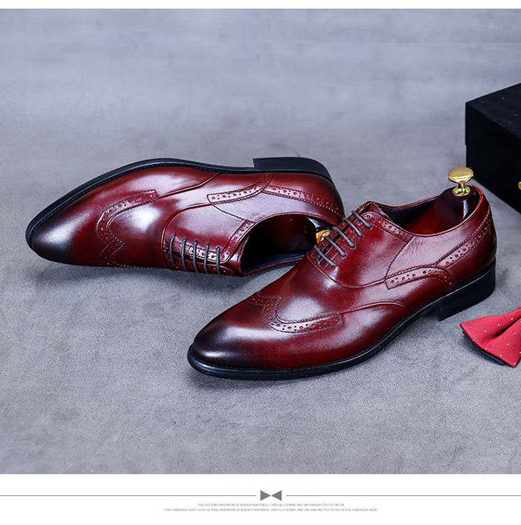 Giày da nam derby mũi tròn chạm khắc brogue cổ thấp buộc dây — Màu nâu, Màu đen, Màu đỏ rượu, Màu cà phê