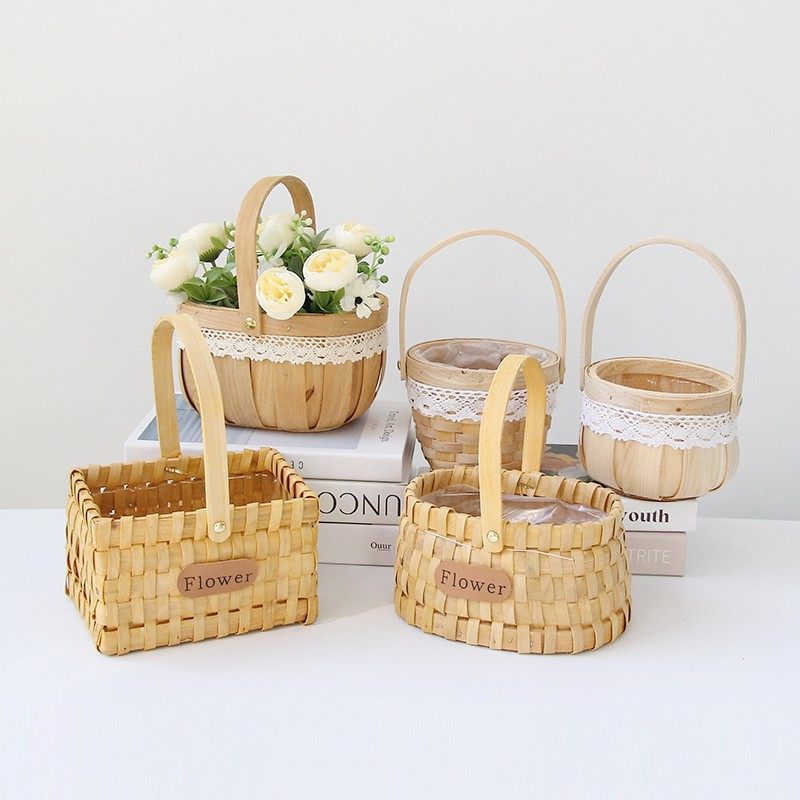 Carefully Selected Mini Wooden Flower Baskets for Children's Day and Women's Day, Flower Shop Arrangement Baskets, Woven Baskets, Storage Tote Baskets
