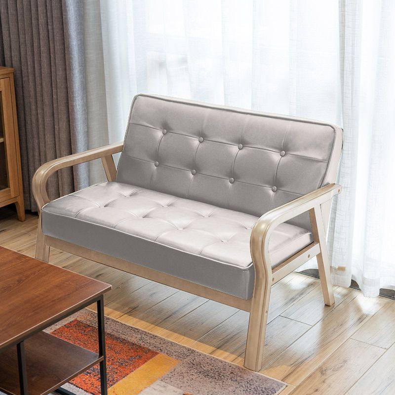 皮艺沙发小户型北欧复古曲木扶手单人双人三人简易客厅网红款