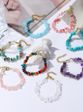 欧美跨境电商饰品波西米亚彩色碎石手链亚马逊夏季饰品天然石手链