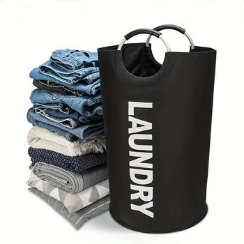 Large-Capacity Oxford Cloth Dirty Clothes Basket for Home, Foldable Wardrobe Storage Bag, Laundry Bag with Round Handle