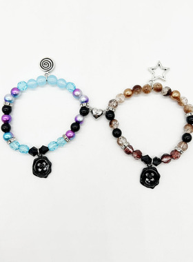 欧美跨境ETSY热采字母串珠爱心磁吸女情侣手链弹力手饰闺蜜配饰