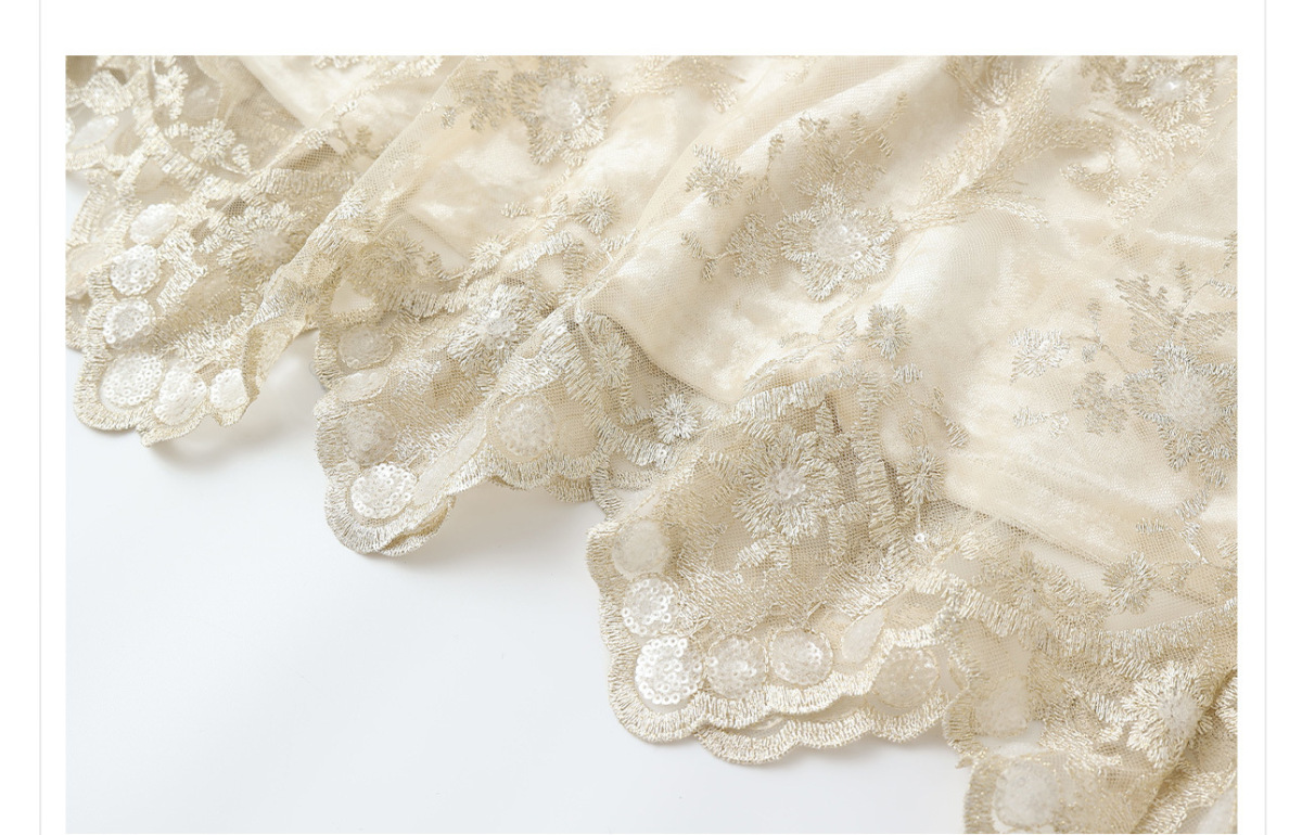 Chân váy dài xòe nhiều tầng thêu sequin nhung dệt hoa — Đen tuyền, Mễ Hạnh, Xám bạc