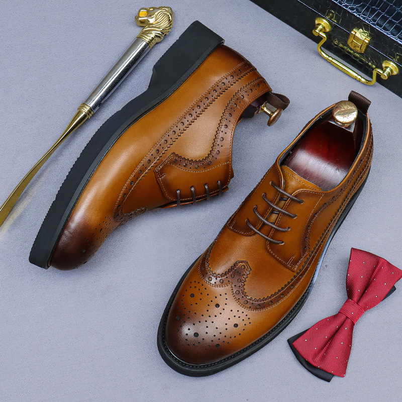 Giày Da Nam Chất Liệu Da Bò Mũi Tròn Tăng Chiều Cao Phong Cách Hàn Quốc