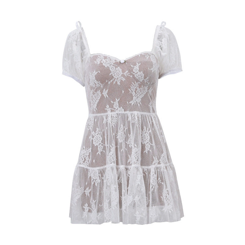 Sweetheart Neckline Short Sleeve Dress Mesh Fabric Waist Defined Puff Sleeves Winter Fashion for Women Wholesale