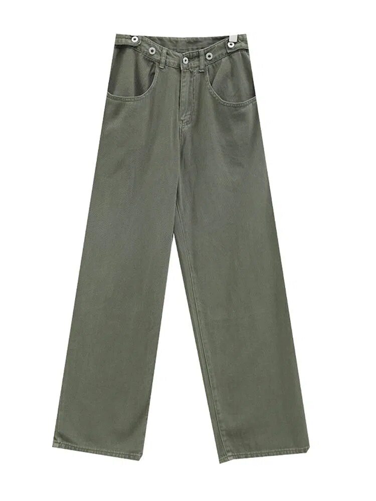 Womens Green High Waisted Straight Leg Jeans Adjustable Loose Fit Plus Size Casual Spring Fall Wear Wholesale