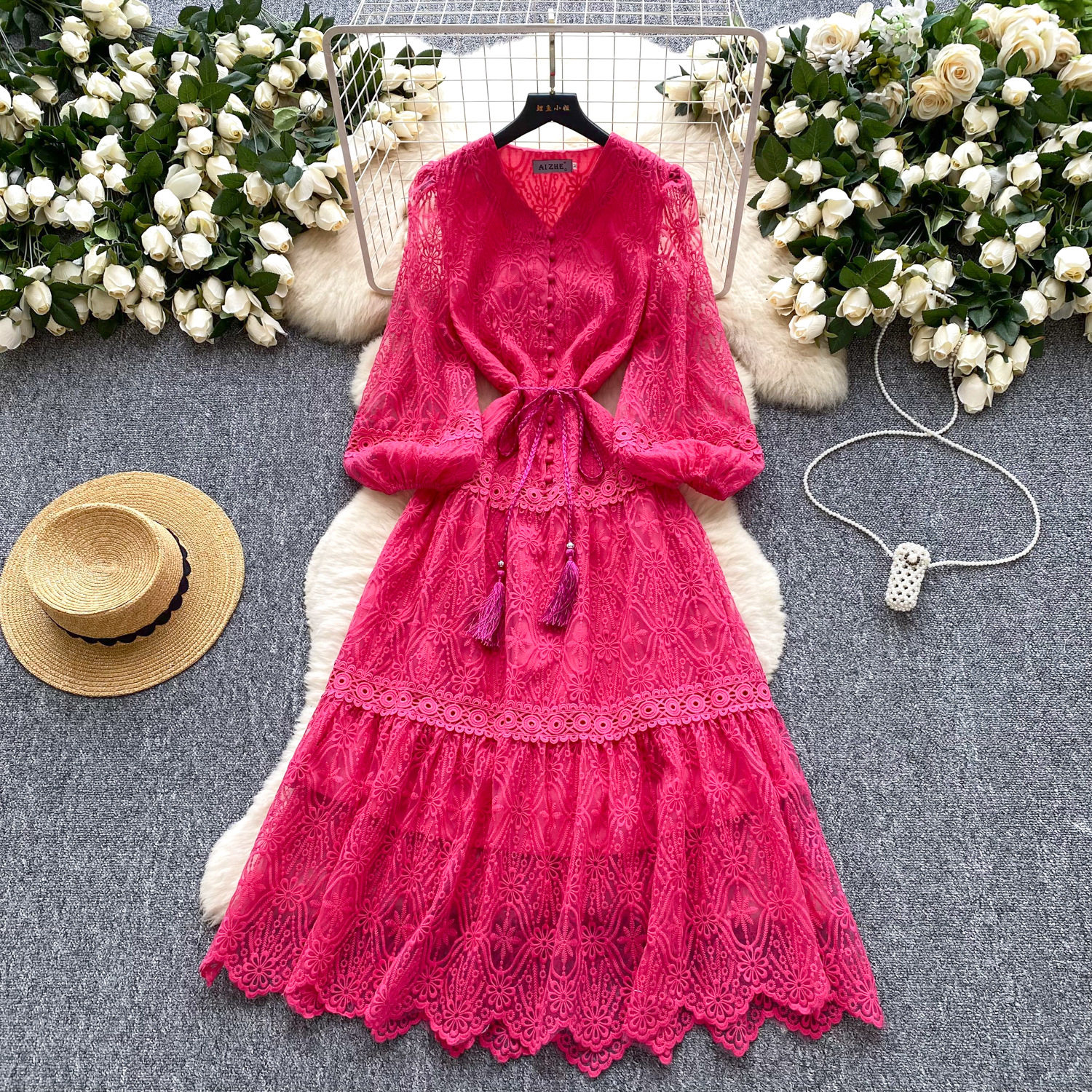 Elegant Womens A Line Dress with Lantern Sleeves and Embroidery in Multiple Colors for Formal Occasions Wholesale