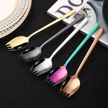 304 stainless steel salad spoon fork student meal spoon fork one-purpose instant noodle spoon creative long handle dessert spoon