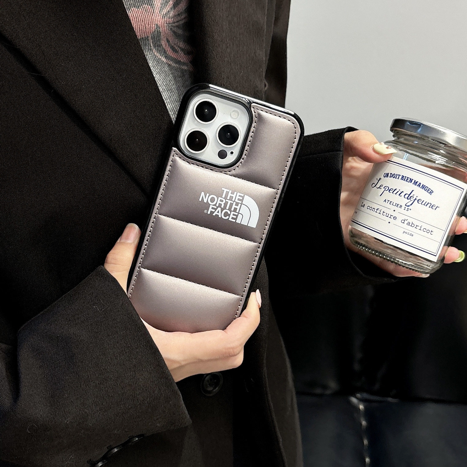 ラージホールコットンダウンジャケット@-ガン グレー バック