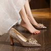 C755-12 wedding shoes women's bridal shoes sequined wedding dress two-way crystal shoes 2024 new high heel plus size 32-43