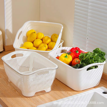 Draining Basket Fruit Plate Vegetable Washing Rice Washing Water Filter Blue Kitchen Vegetable Washing Basin Leakage Household Kitchen Multifunctional Vegetable Washing Basket