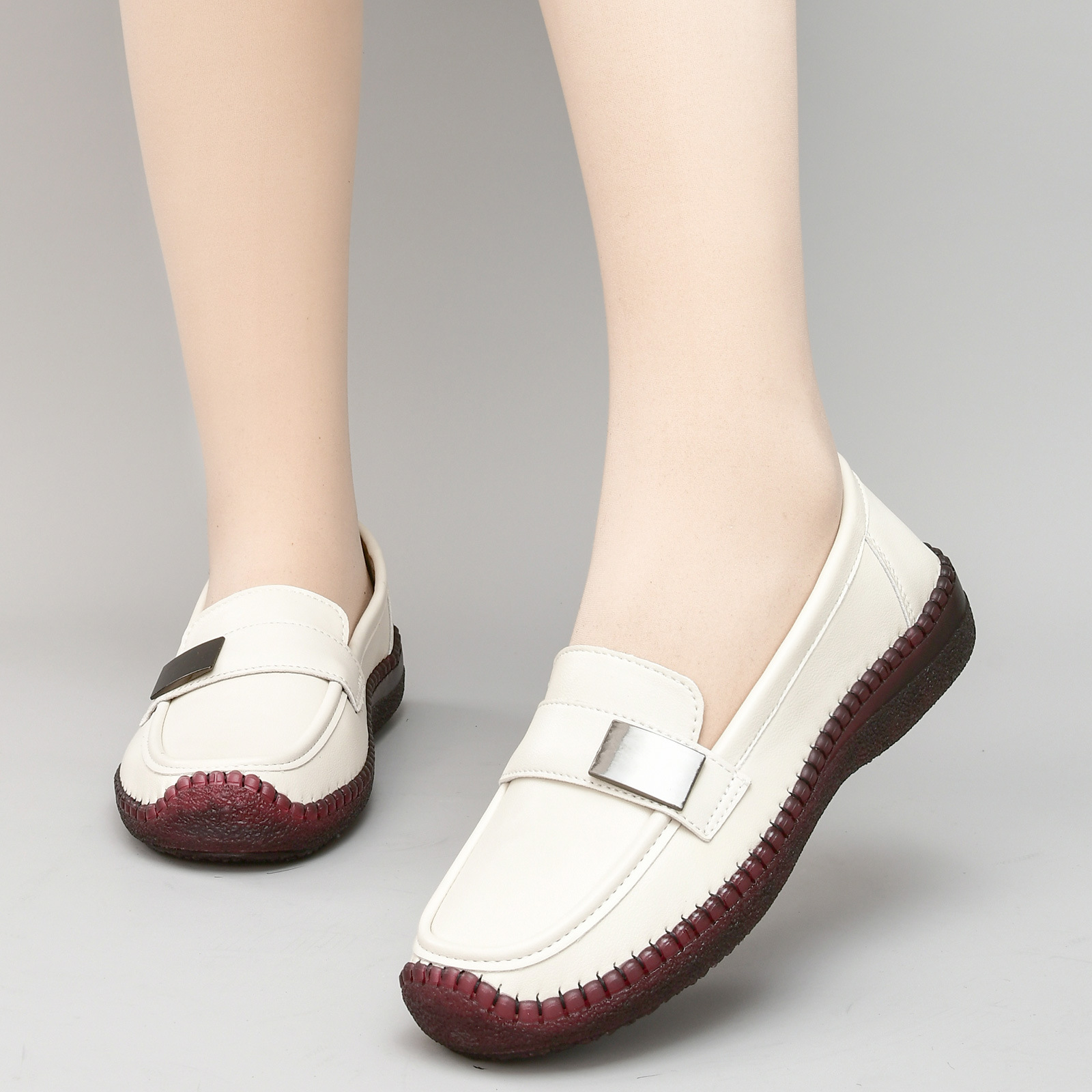 Giày Da Nữ Ma Sát Chống Trượt Hàng Mùa Xuân Thu Đông Trung Niên