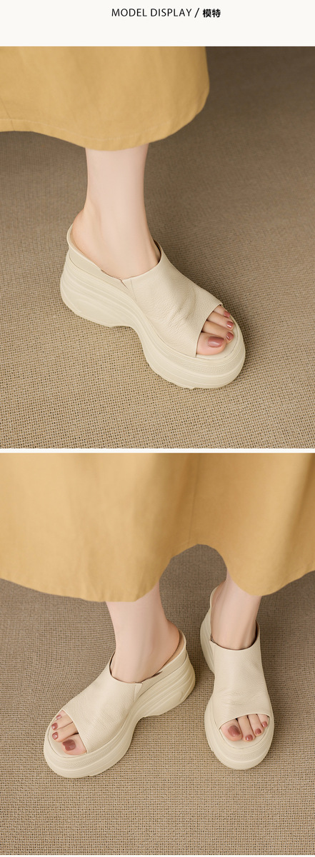 Dép sandal nữ đế xuồng cao gót 13cm da cừu mềm nhẹ — màu đen, Màu trắng ngà