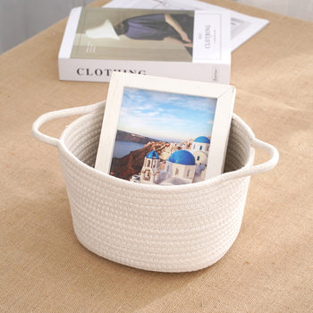Nordic Ins Cotton Woven Handle Storage Basket for Clothes, Handmade Toys, Portable Home Storage Basket