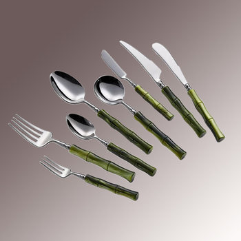 304 Stainless Steel Italian Designer Ins Accessible Luxury Retro Pearlescent Bamboo Handle Imitation Jade Western Food Knife, Spoon and Fork Set