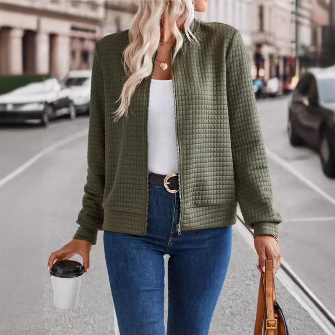 Autumn Long Sleeve Zipper Detail Cardigan Solid Color Lightweight Casual Style Wholesale Available