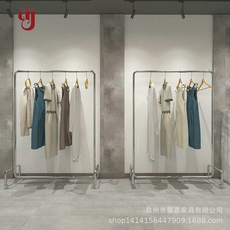 Clothes hanger floor wholesale clothing store display rack stainless steel movable women's clothing store clothes hanging pole gantry coat rack