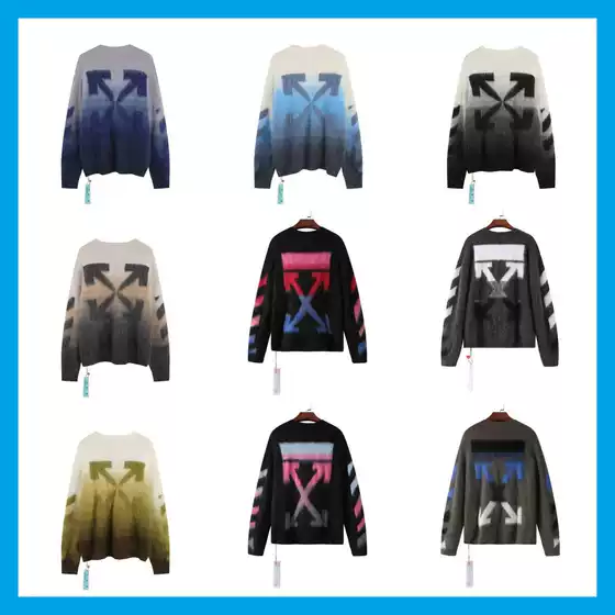 Off-Brand White Classic Gradient Arrow Sweater | Mohair Long Knitted Jacket Couple Outfit Wholesale