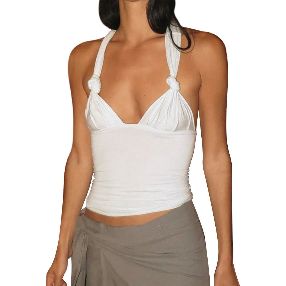 Twist Front Crop Top Sexy Sleeveless Backless Design Lightweight Fabric Spring Summer Fashion Wholesale Available