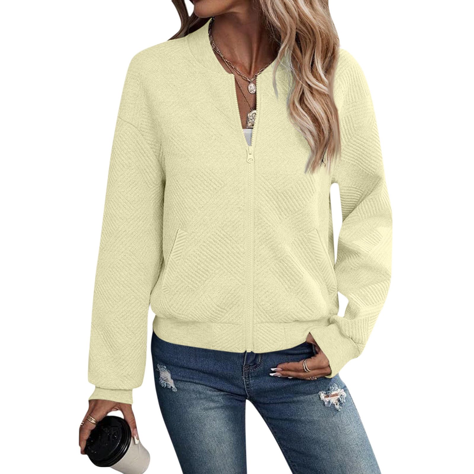 Autumn Long Sleeve Zipper Detail Cardigan Solid Color Lightweight Casual Style Wholesale Available