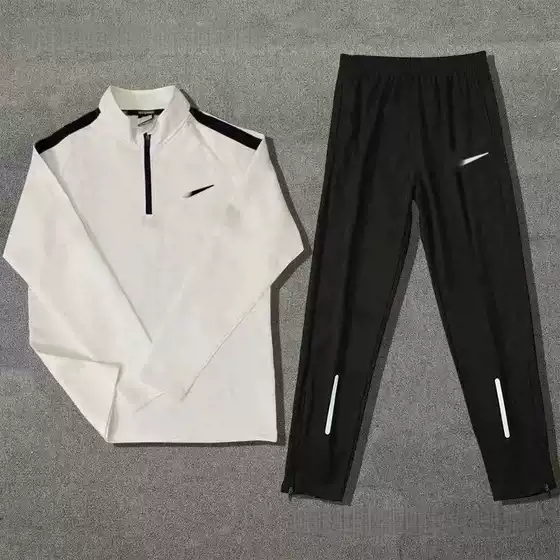 Sports Student Track and Field Training Suit Long-Sleeved Pants Suit Men's and Women's Running Physical Examination Competition Suit Loose Quick-Drying Half-Zip