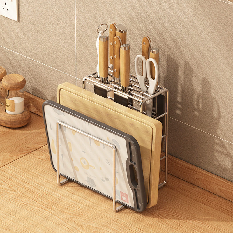 304 stainless steel knife rack storage rack kitchen knife rack table knife chopsticks chopping board integrated rack installation-free storage rack