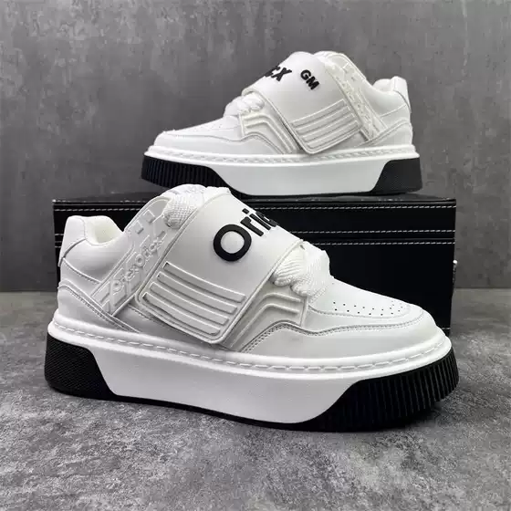 Niche National Trendy Velcro Bread Shoes Men's Trendy Brand Thick-soled Increased White Shoes Casual All-match Sports Board Shoes