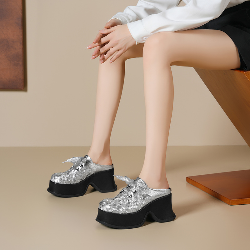 Giày Dép Lê Nữ Chất Liệu Da Bò Đế Cao Hàng Mùa Hè