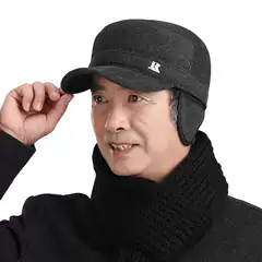 New Middle-aged and Elderly Hat Autumn and Winter Wool Flat Hat fleece-lined Warm Hat Windproof Dad Grandpa Hat Male Old Head Hat