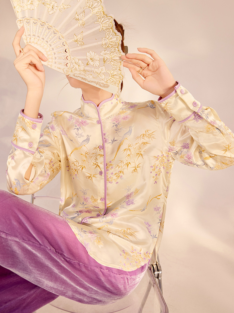Set áo vest gile và sơ mi nữ cổ đứng thêu hoa kèm quần dài — quần dài, áo ghi lê, áo sơ mi