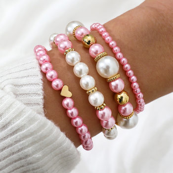 European and American Cross-border Fashion Love Imitation Multi-layer Pearl Bracelet suit Temperament High-grade Beaded Bracelet Bracelet suit