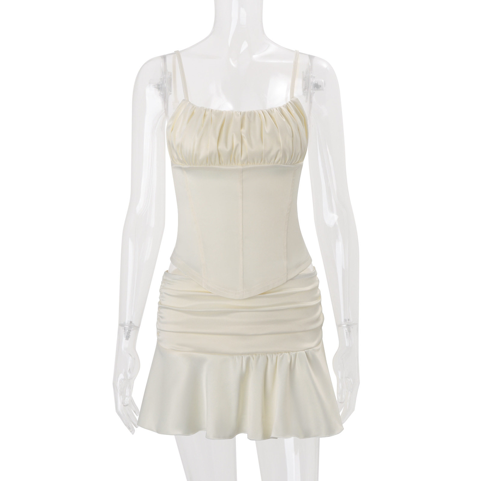 French Style Womens Spring Set Sexy Backless Camisole with Ruffle Hem and Mermaid Skirt Elegant Occasion Wear