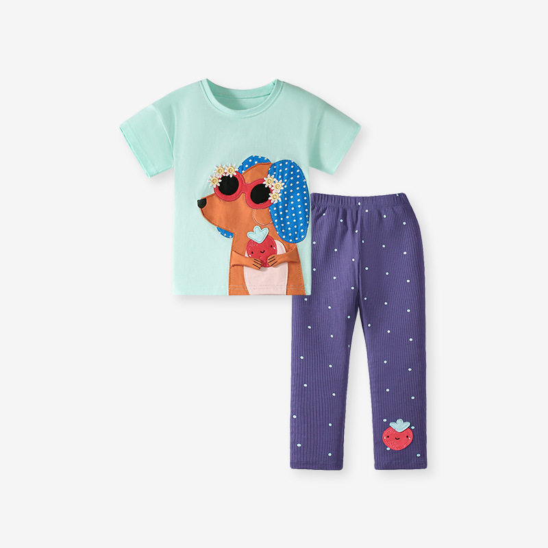 New Girls' Set, Summer T-shirt & Pants 2-piece Outfit, Cartoon Kids' Set