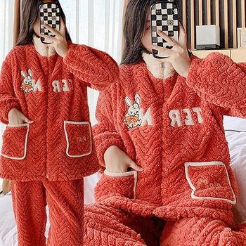 Winter maternity pajamas winter fleece-lined thickened postpartum confinement clothing breastfeeding adjustable flannel Maternity Nursing