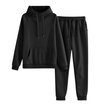 Cross-Border Hot-Selling Hooded Top Casual Two-Piece Loose Long-Sleeved High-Neck Plus Velvet Sweatshirt Long Sweatpants Fashion Suit