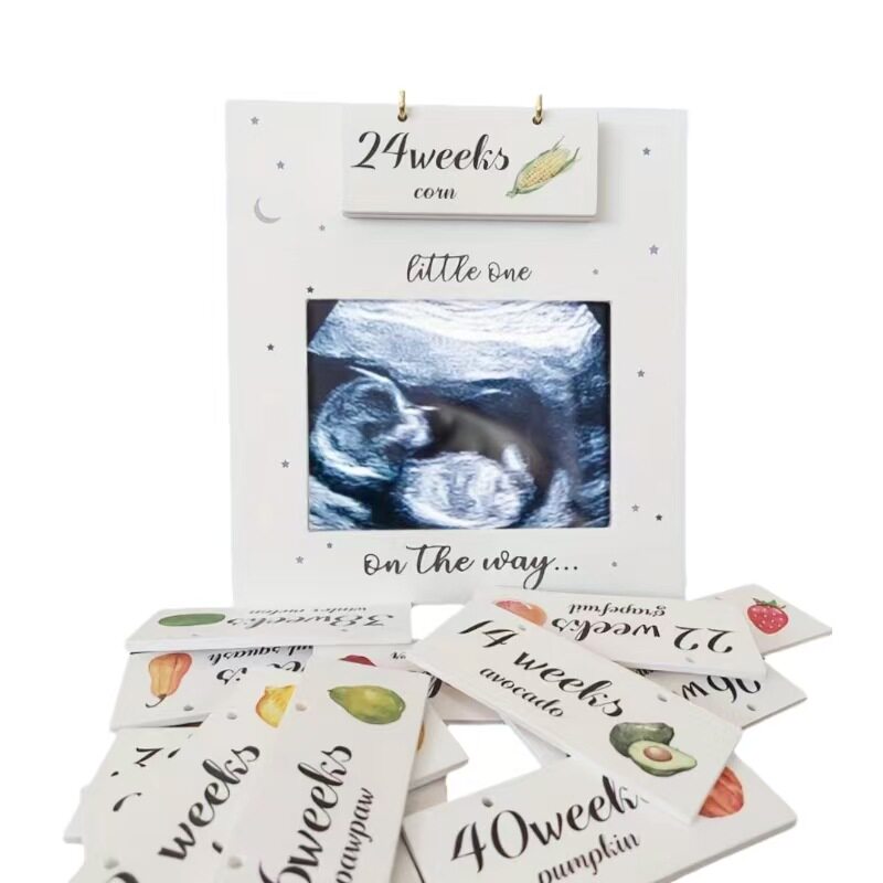 Cross-Border Ultrasonic Wooden Photo Frame with 17 Reversible Wooden Fruit Number Tags for Birth Countdown for Newborns