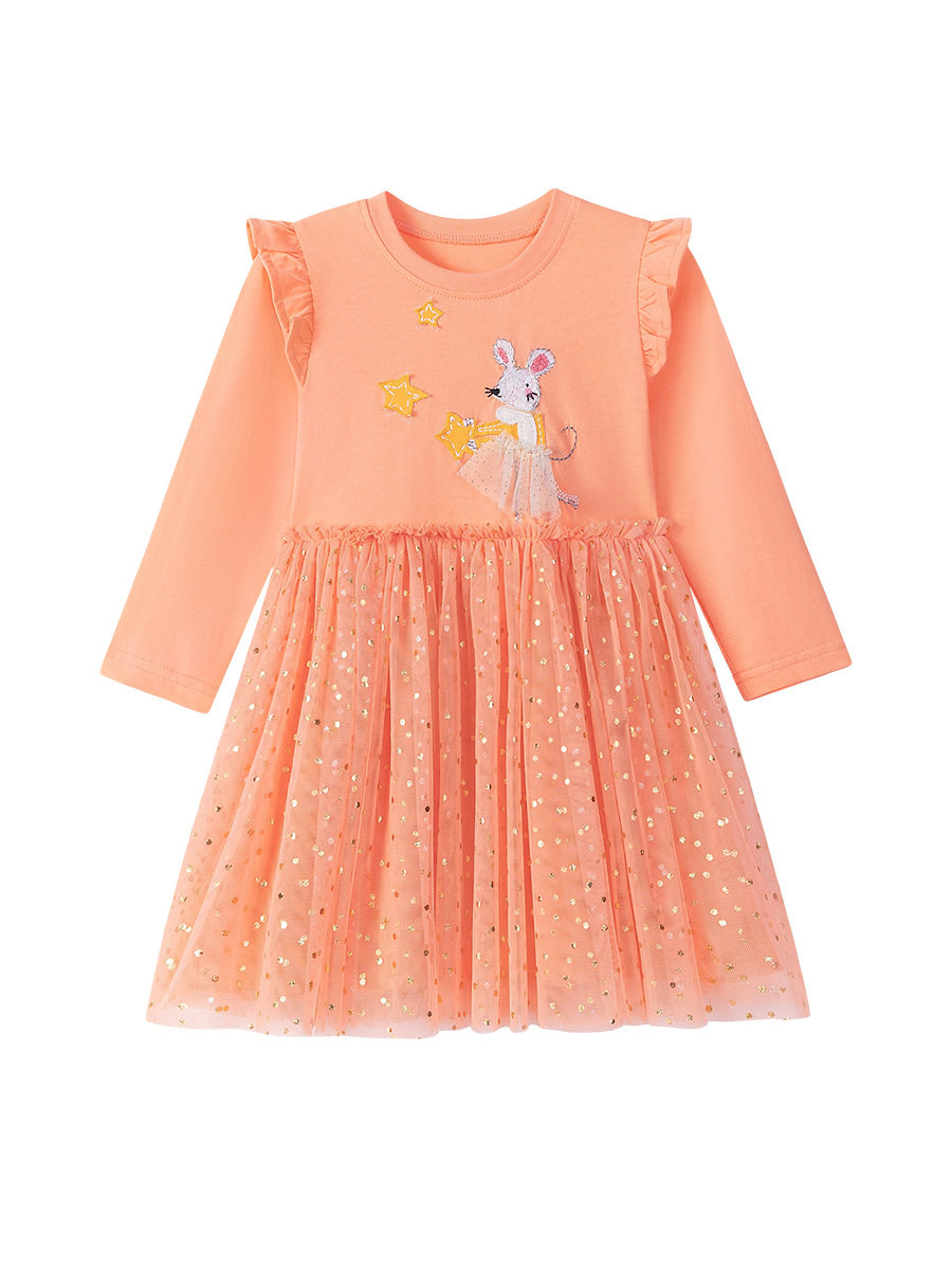 Autumn Girls' Tulle Princess Dress, Cartoon Cotton Kids' Dress