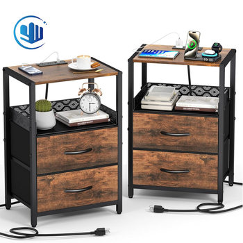 Nightstand with drawers Side table Coffee table Side table with charging station USB port and socket 3-layer storage rack