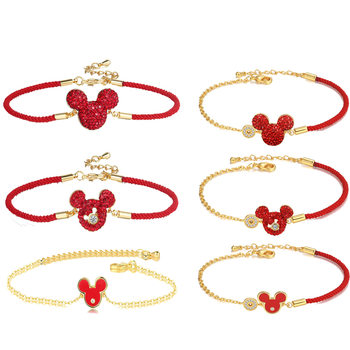 Fashion Simple Benmingnian Red Rope Bracelet Women's Personality Internet Celebrity Mickey Bracelet Cute Cartoon Mickey Mouse Bracelet
