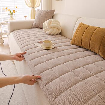 Wholesale Thickened Cotton-Padded Sofa Cushion, Chenille Herringbone Pattern, Simple Modern Seat Cushion, Solid Color Non-Slip Bay Window Cushion, Export