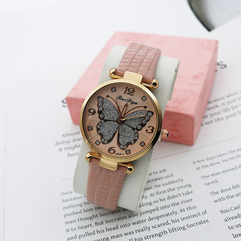 Student quartz watch women's casual leather watch butterfly digital dial Women's Watch Elegant simple cheap watch manufacturer