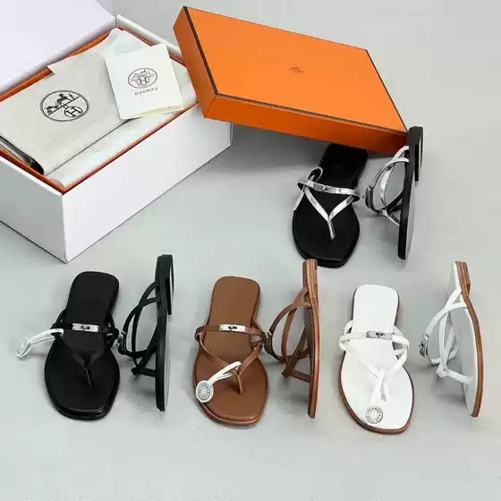 2026 New H Brand Metal Buckle Clip-Toe Flip-Flops for Women, Casual Beach Vacation Sandals