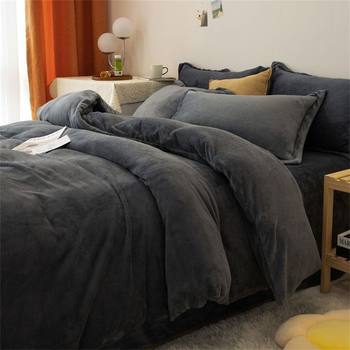Thickened and Velvet Four-Piece Bed Set, Winter Warm and Good-Looking Three-Piece Bed Bed Sheets Quilt Cover Milk Coral Crystal