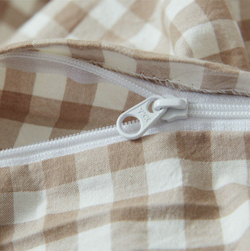 Japanese Style Washed Cotton Four-Piece Set All Cotton Naked Sleeping Soft Cotton Simple Plaid Bed Sheet Quilt Cover Bedding Kit