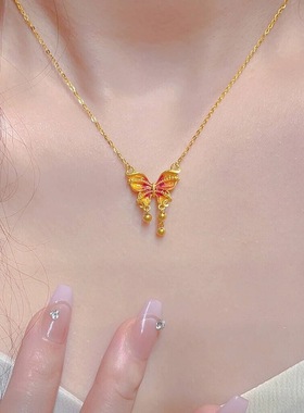 金光闪闪蝴蝶项链美烟雨梦蝶流苏小滴溜套链锁骨链精致百搭女饰品
