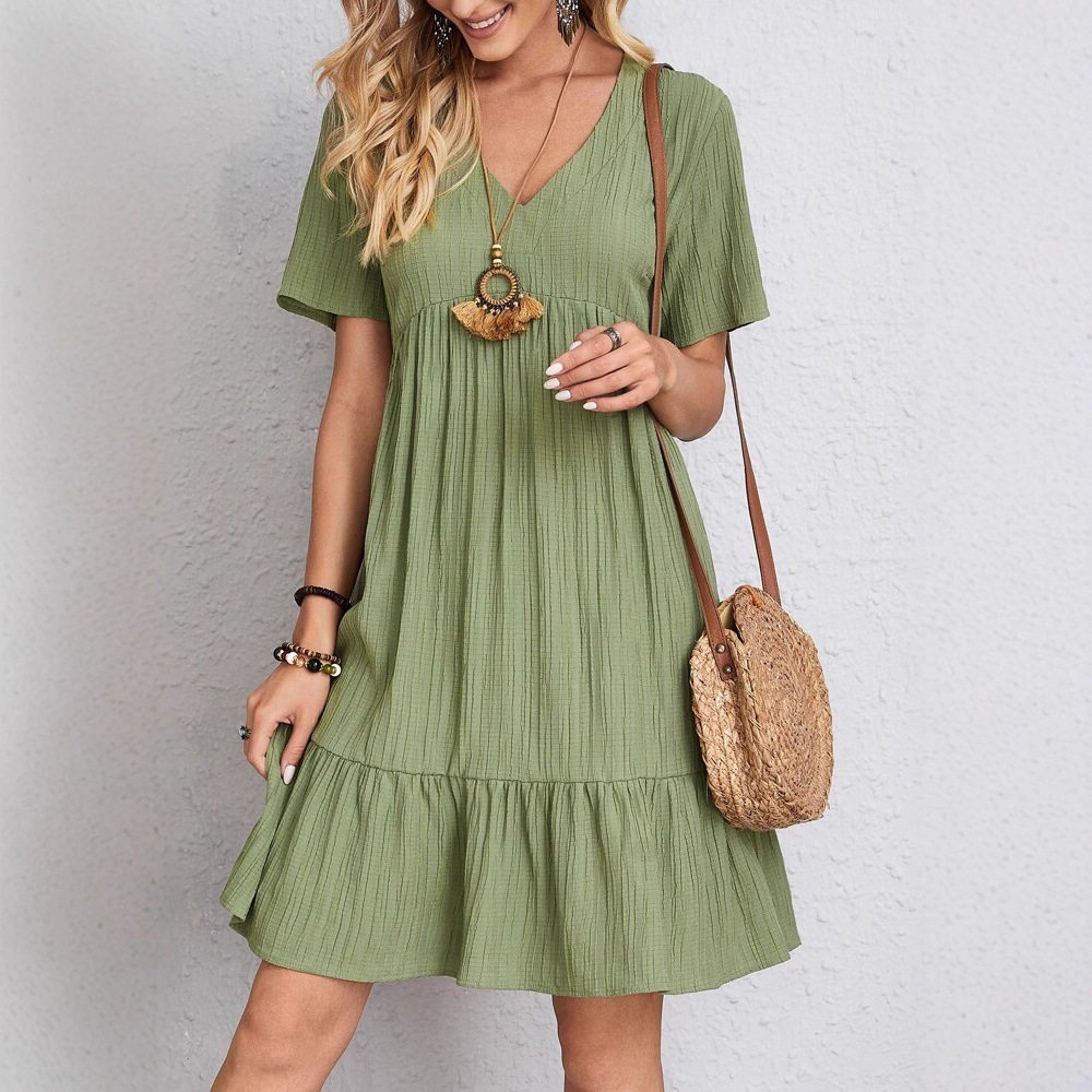 Loose Casual Short Sleeve High Waist Flowy Dress Summer Collection Womens Fashion Wholesale Available