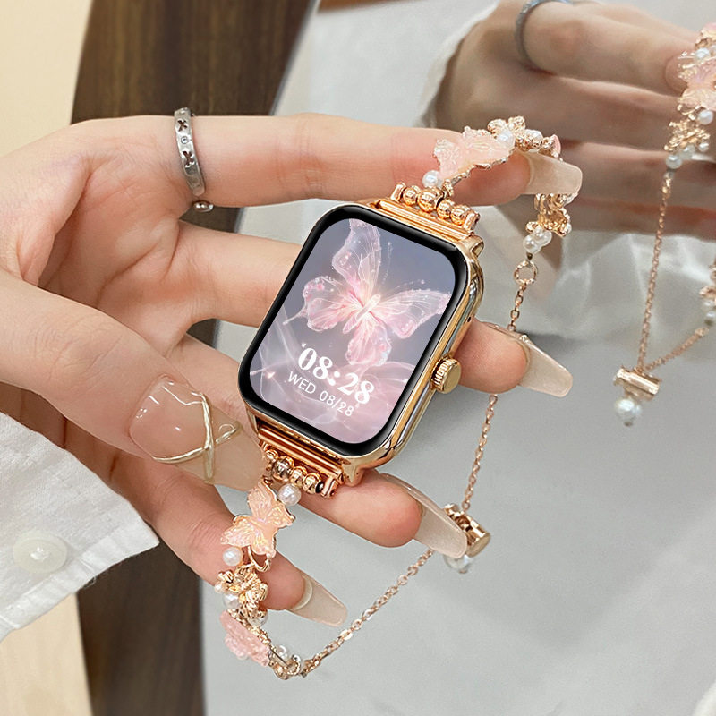 女士智能手表多功能高颜值优雅珍珠蝴蝶串珠蓝牙通话支付健康监测